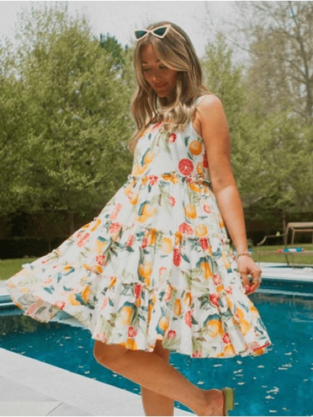 Ivy City Co. Phoebe Sun Dress citrus Fruit Pattern Ruffled Cotton Medium